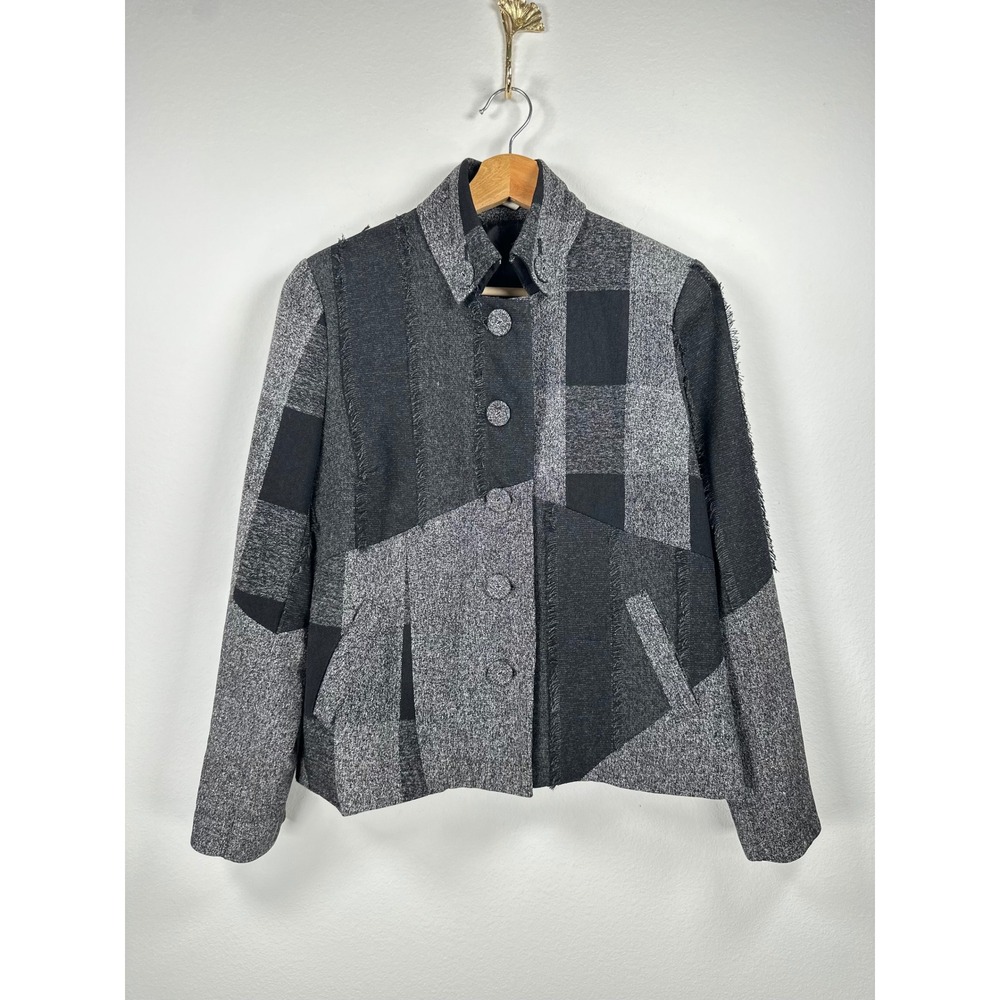 Coldwater Creek Women's Colorblock Patchwork Blazer Jacket Black Gray 10 Artsy